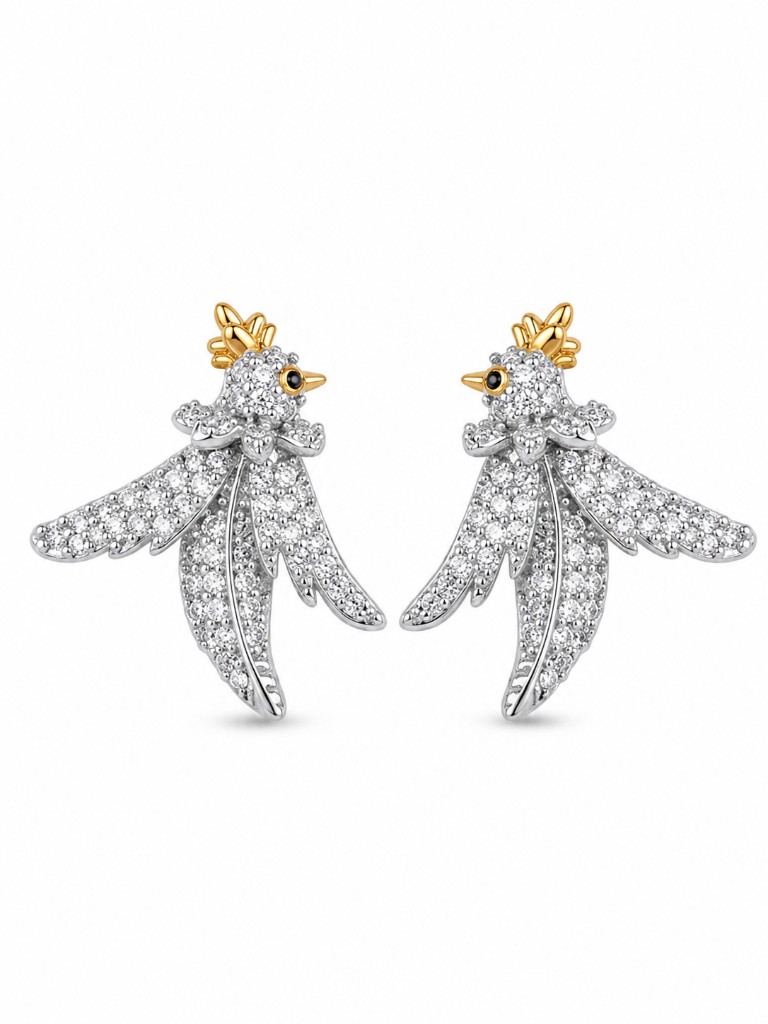 Aves Crown Pavé Zirkon Gümüş Renk Kuş Stud Küpe