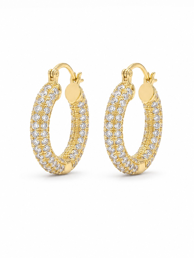 Radiant Arc Pavé Zirkon Taşlı Altın Kaplama Halka Küpe