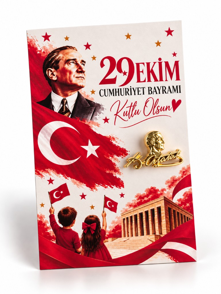29 Ekim Cumhuriyet Bayramı Atatürk İmzalı Altın Rozet Broş