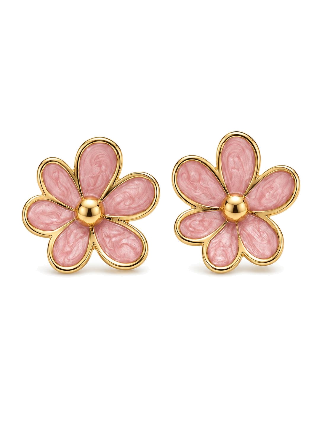Pembe Mine İşlemeli Çiçek Figürlü Küpe