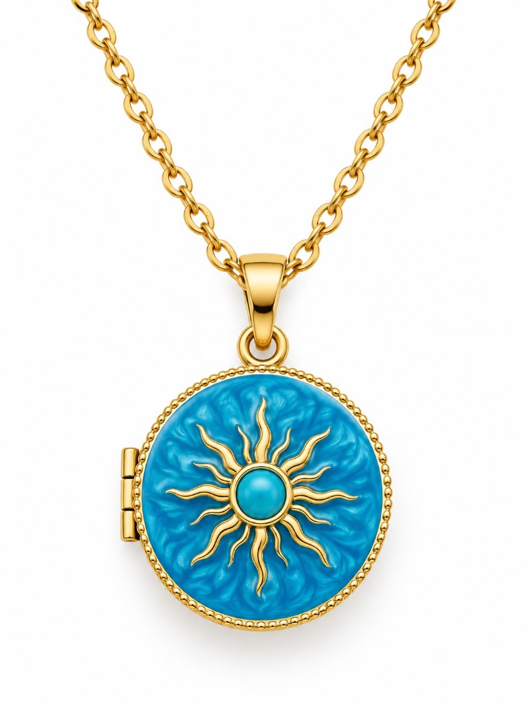 Solara Locket Turkuaz Güneş Açılır Madalyon Kolye