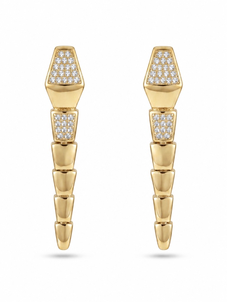 Serpentine Glow Pavé Zirkon Segmentli Altın Kaplama Sallantılı Küpe