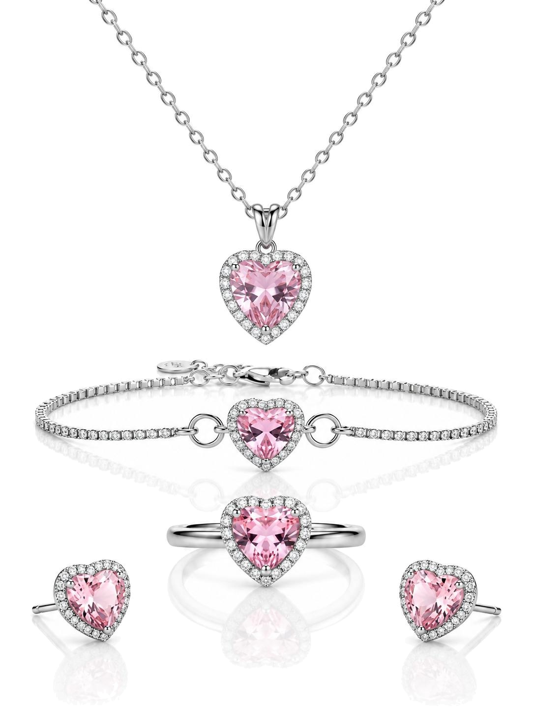 Love Glow Kalp Set /Pembe Zirkon Taşlı