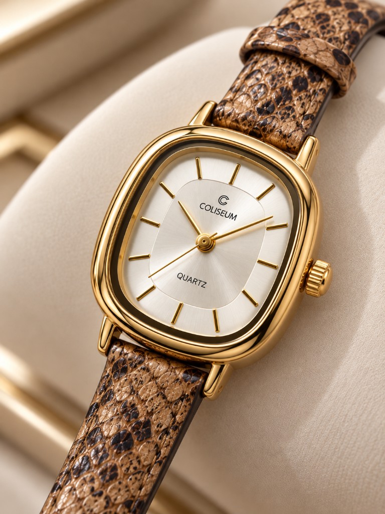 Coliseum Yılan Desenli Altın Tonlu Quartz Saat