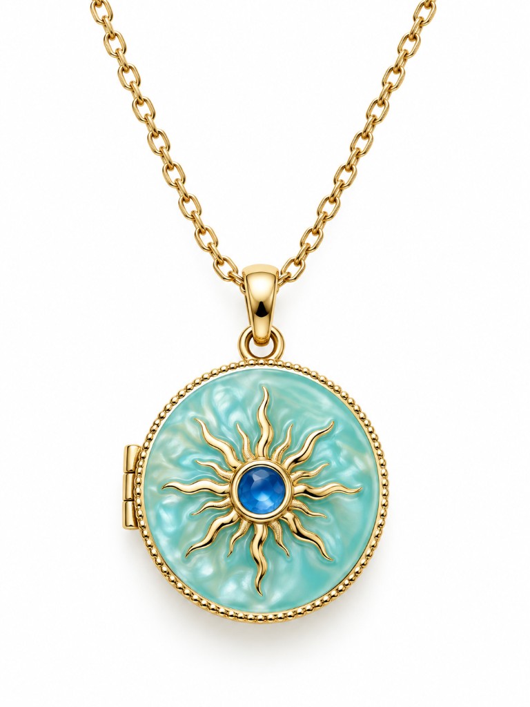 Solara Locket Mint Sedef Güneş Açılır Madalyon Kolye